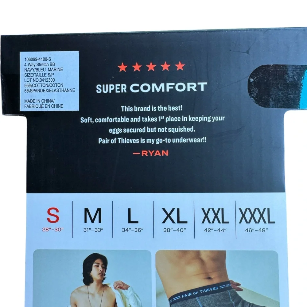 Pair of‎ Thieves Men's 4-Way Cotton Stretch Underwear - Blue and Gray Sz S NWB